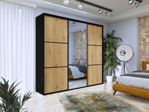 Garderoba Szafa przesuwna z lustrem Czarna Artisan