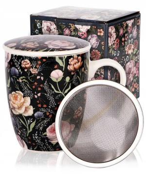 Stylowy Kubek Zaparzacz Z Pokrywką Porcelana 360ml