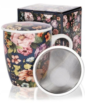 Stylowy Kubek Zaparzacz Z Pokrywką Porcelana 360ml