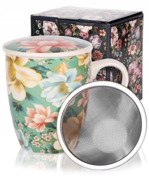 Stylowy Kubek Zaparzacz Z Pokrywką Porcelana 360ml