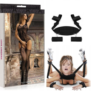 Sex Gadżet Uprząż Kajdanki + Bodystocking Kombinezon Walentynki