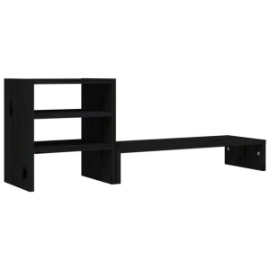 Podstawka na monitor, czarna, 81x20x30 cm, lite drewno sosnowe