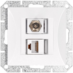 Gniazdo moduł antenowe typu F + RJ45 OPAL biały