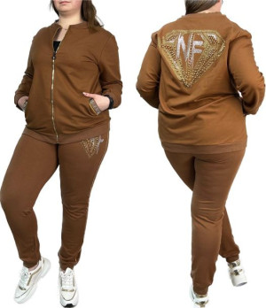 Komplet Dresowy Bluza Spodnie Plus Size Wawa Brązowy 46/3xl