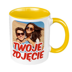 Kubek 330ml z Twoim zdjęciem, tekstem, grafiką- żółty.