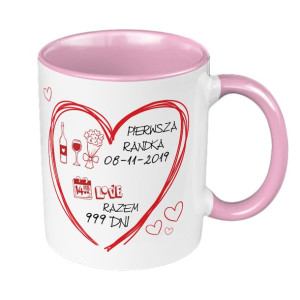 Kubek 330ml "Pierwsza randka"- podaj datę i ilość dni- różowy.