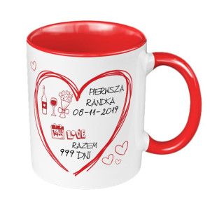Kubek 330ml "Pierwsza randka"- podaj datę i ilość dni-czerwony.