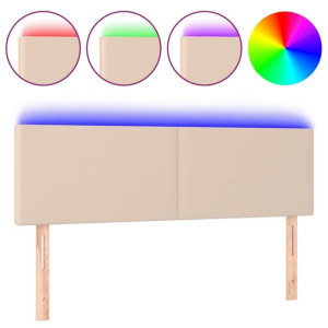 Zagłówek do łóżka z LED, cappuccino, 144x5x78/88 cm, ekoskóra