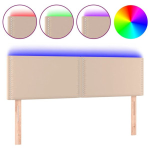 Zagłówek do łóżka z LED, cappuccino, 144x5x78/88 cm, ekoskóra