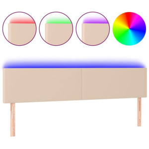 Zagłówek do łóżka z LED, cappuccino, 200x5x78/88 cm, ekoskóra