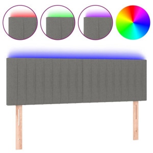Zagłówek do łóżka z LED, ciemnoszary, 144x5x78/88 cm, tkanina