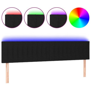 Zagłówek do łóżka z LED, czarny, 200x5x78/88 cm, tkanina