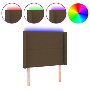 Zagłówek do łóżka z LED ciemnobrązowy, 83x16x118/128 cm tkanina