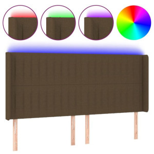 Zagłówek do łóżka z LED ciemnobrązowy 203x16x118/128 cm tkanina