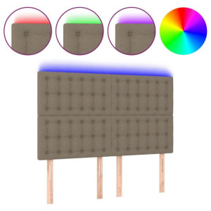 Zagłówek do łóżka z LED, taupe, 144x5x118/128 cm, tkanina