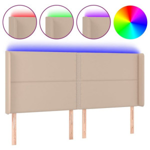 Zagłówek do łóżka z LED, cappuccino, 203x16x118/128cm, ekoskóra
