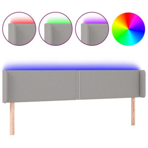Zagłówek do łóżka z LED, jasnoszary, 203x16x78/88 cm, tkanina