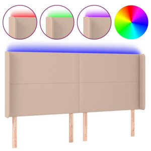 Zagłówek do łóżka z LED, cappuccino, 203x16x118/128cm, ekoskóra