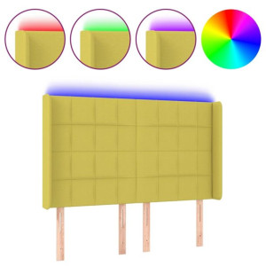 Zagłówek do łóżka z LED, zielony, 147x16x118/128 cm, tkanina