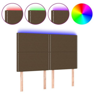 Zagłówek do łóżka z LED ciemnobrązowy 144x5x118/128 cm tkanina