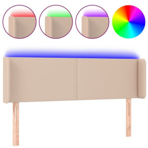 Zagłówek do łóżka z LED, cappuccino, 147x16x78/88 cm, ekoskóra