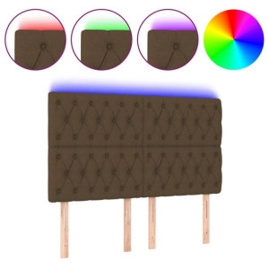 Zagłówek do łóżka z LED ciemnobrązowy 160x7x118/128 cm tkanina