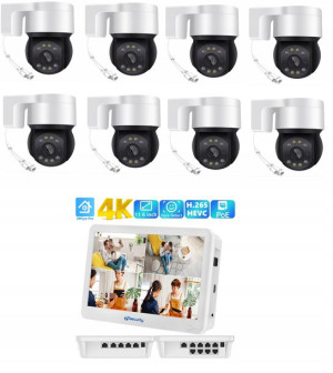 Zestaw 8 Kamer 5mpx Poe Z Monitorem I Nagrywarką 4w1