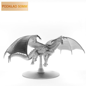 Figurka Rpg - Seria Potwory - Smok Metaliczny Srebrny B - Podkład 50 Mm