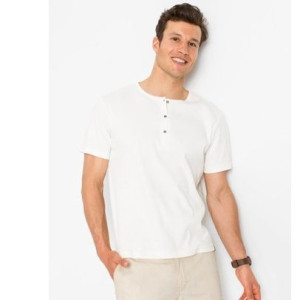 Bonprix Biały Prążkowany Dopasowany T-shirt Koszulka Guziki 60-62 911014