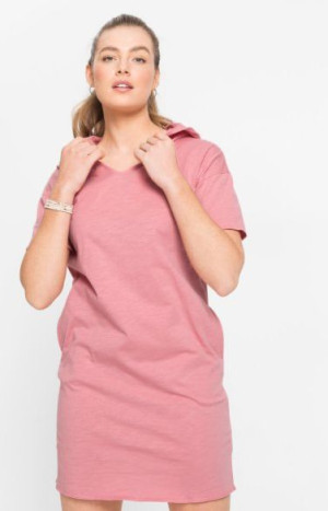 Bonprix Różowa Krótka Sukienka Kaptur Oversize Kieszenie Mini 40-42 927688