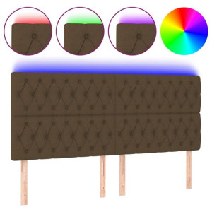 Zagłówek do łóżka z LED ciemnobrązowy 200x7x118/128 cm tkanina