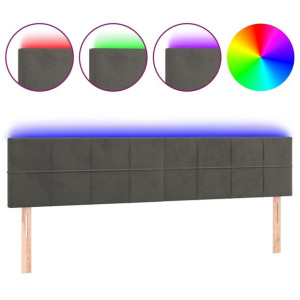 Zagłówek do łóżka z LED, ciemnoszary, 200x5x78/88 cm, aksamit