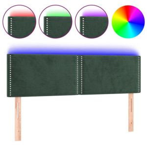 Zagłówek do łóżka z LED, ciemnozielony, 144x5x78/88 cm, aksamit