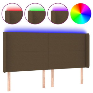 Zagłówek do łóżka z LED ciemnobrązowy 203x16x118/128 cm tkanina