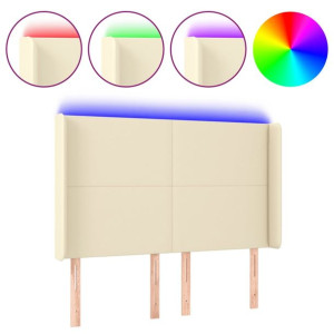 Zagłówek do łóżka z LED kremowy 147x16x118/128cm sztuczna skóra