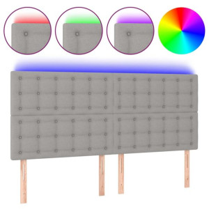 Zagłówek do łóżka z LED, jasnoszary, 200x5x118/128 cm, tkanina