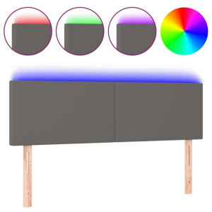 Zagłówek do łóżka z LED, szary, 144x5x78/88 cm, sztuczna skóra