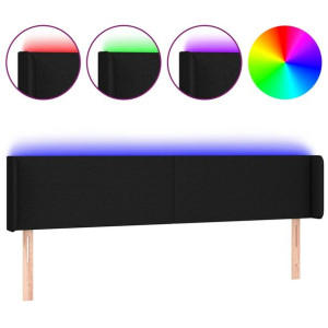 Zagłówek do łóżka z LED, czarny, 203x16x78/88 cm, tkanina