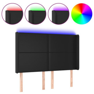 Zagłówek do łóżka z LED, czarny 147x16x118/128cm sztuczna skóra