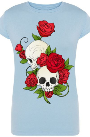 Czaszki Róże Damski Modny T-Shirt Lato Rozm.L