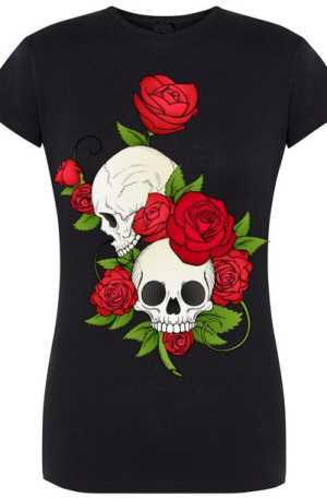 Czaszki Róże Damski Modny T-Shirt Lato Rozm.L