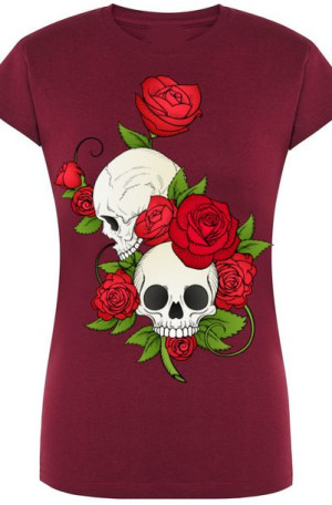 Czaszki Róże Damski Modny T-Shirt Lato Rozm.L