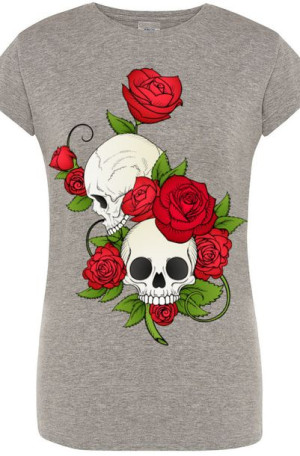 Czaszki Róże Damski Modny T-Shirt Lato Rozm.L