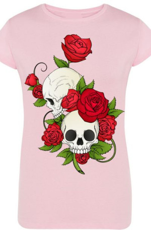 Czaszki Róże Damski Modny T-Shirt Lato Rozm.S