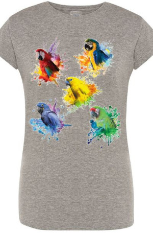 Damski Modny T-shirt Papugi Kolorowe Lato Rozm.M