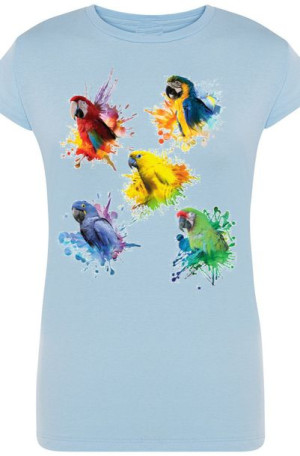 Damski Modny T-shirt Papugi Kolorowe Lato Rozm.S