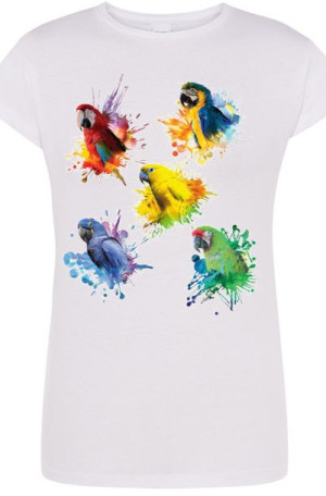 Damski Modny T-shirt Papugi Kolorowe Lato Rozm.S