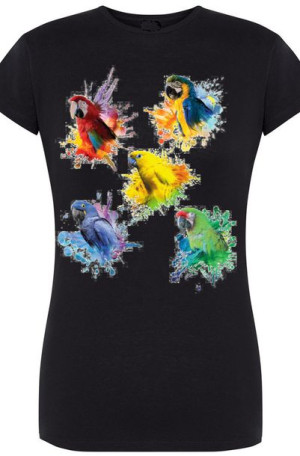 Damski Modny T-shirt Papugi Kolorowe Lato Rozm.XL