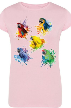 Damski Modny T-shirt Papugi Kolorowe Lato Rozm.XXL