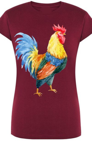 Damski T-Shirt Kolorowy Kogut Modny Rozm.L